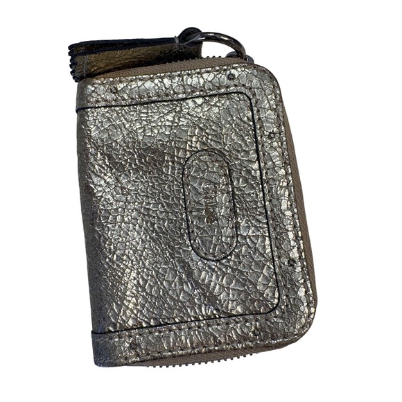 Chloe Metallic Crackle Leather Zip Coin Purse Pouch Gold Tone Hardware - Picture 2 of 11